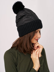 PUFFER POMPOM HAT - BLACK | Vintage Havana Black