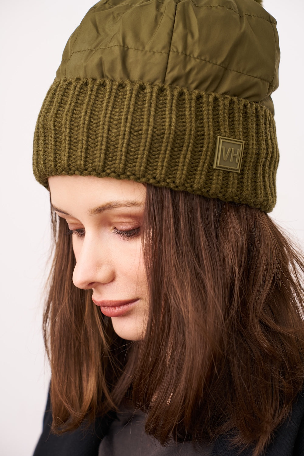 PUFFER POMPOM HAT - OLIVE | Vintage Havana Olive