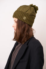 PUFFER POMPOM HAT - OLIVE | Vintage Havana Olive