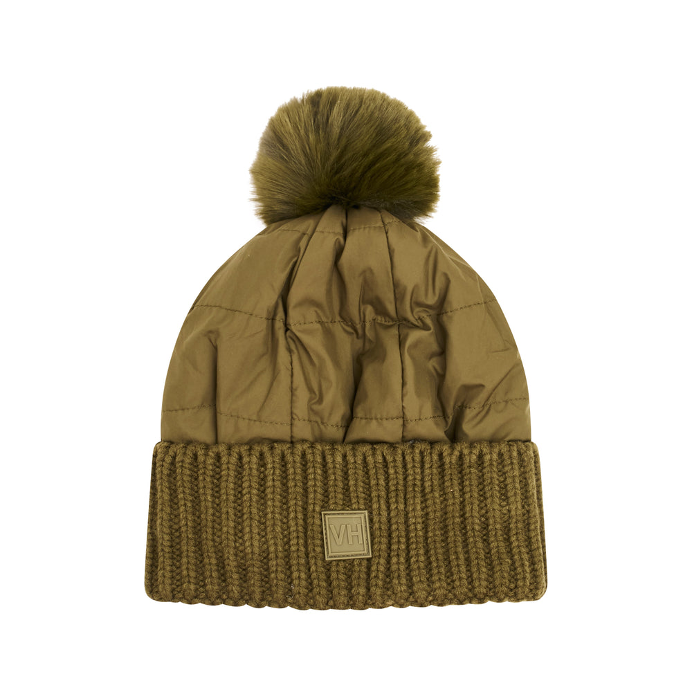 PUFFER POMPOM HAT - OLIVE | Vintage Havana Olive