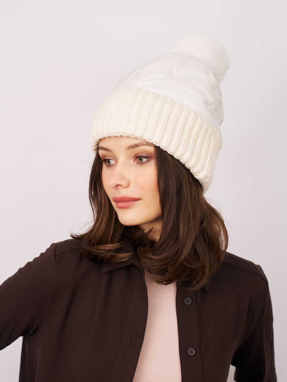 PUFFER POMPOM HAT - WHITE | Vintage Havana White