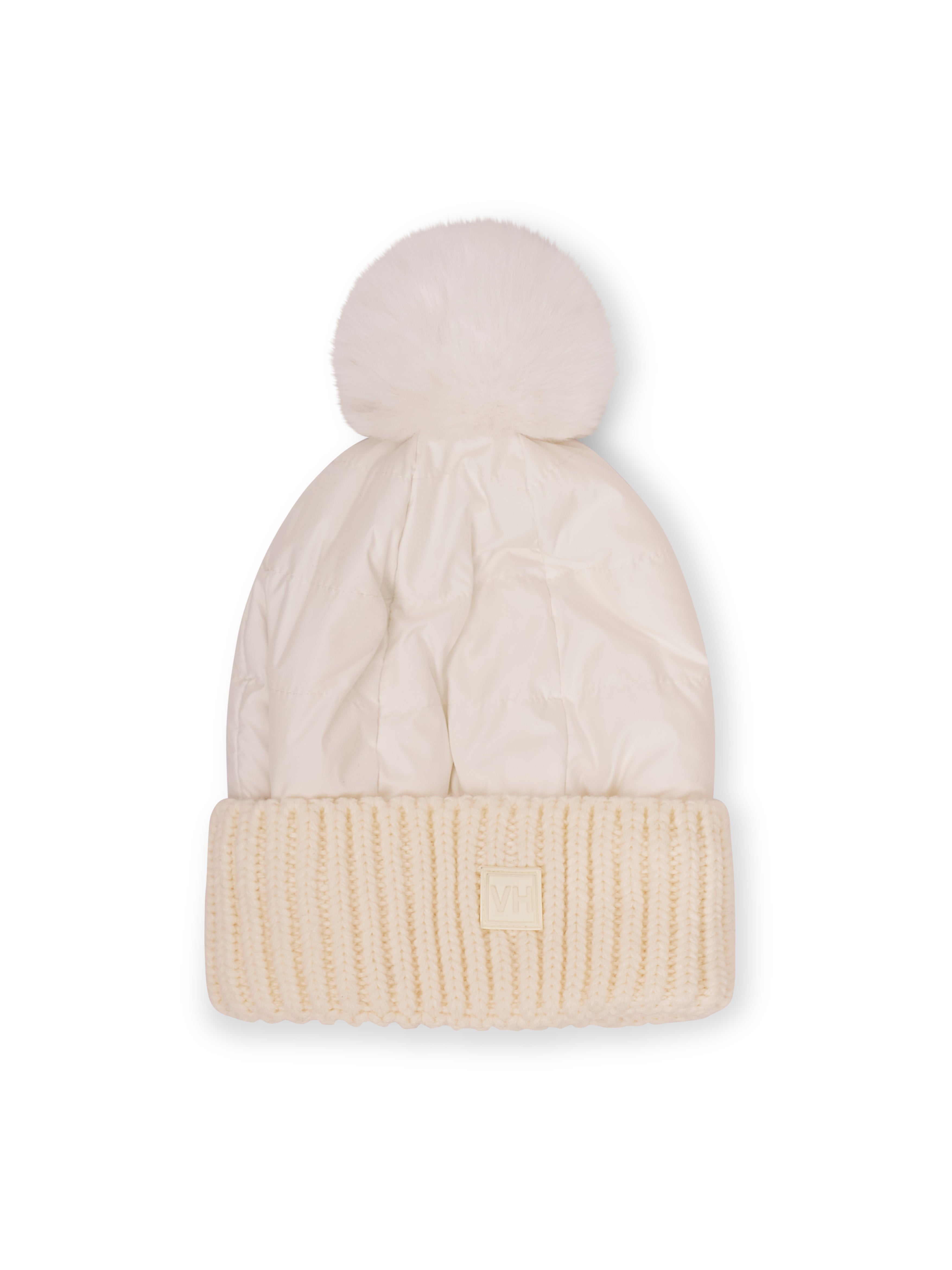 PUFFER POMPOM HAT - WHITE | Vintage Havana White