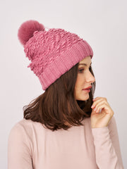 TURN UP POMPOM HAT - BLUSH | Vintage Havana Blush