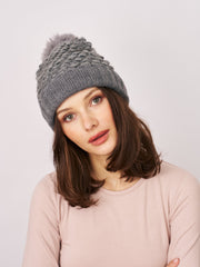 TURN UP POMPOM HAT - GREY | Vintage Havana Grey