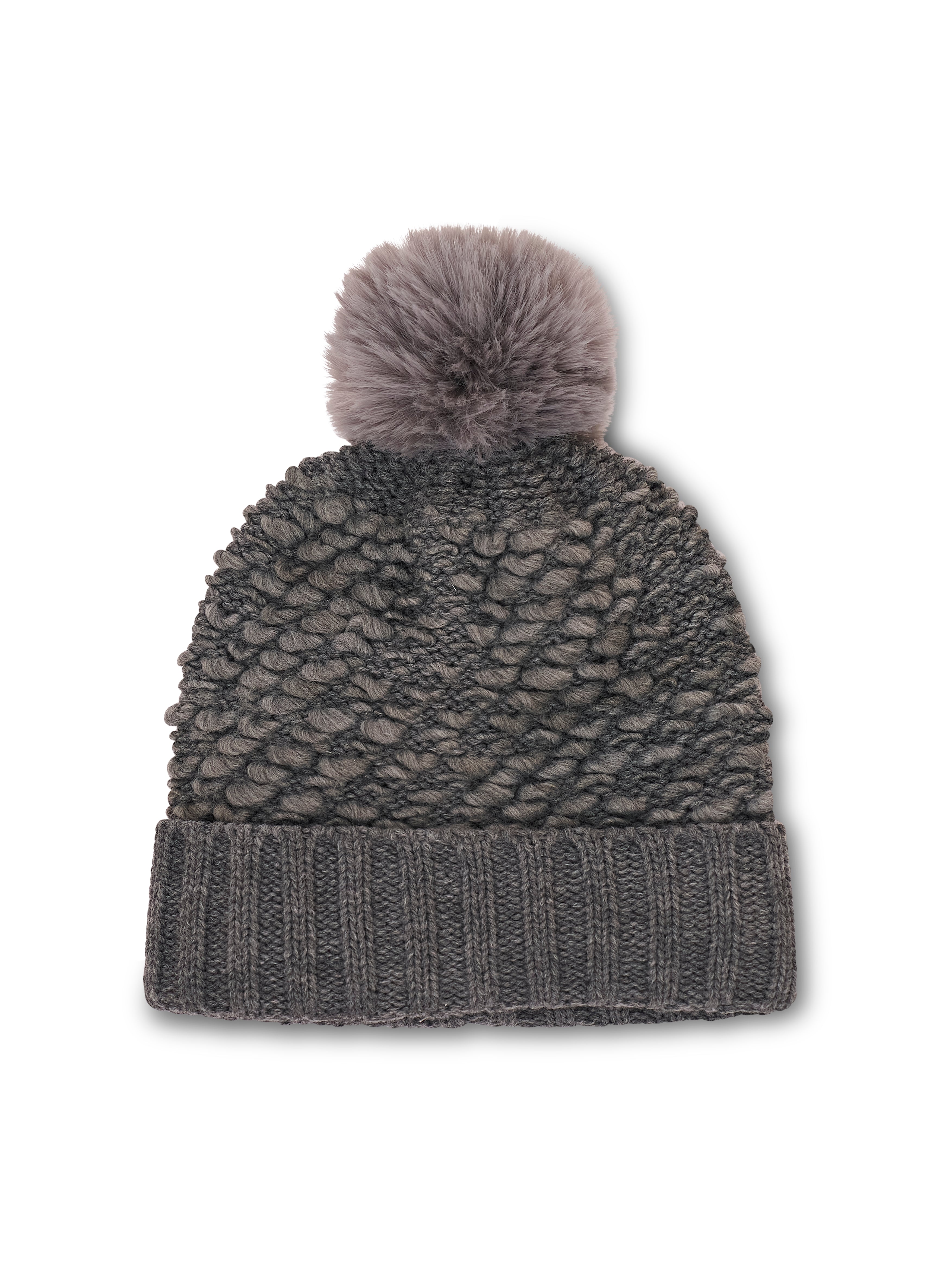 TURN UP POMPOM HAT - GREY | Vintage Havana Grey