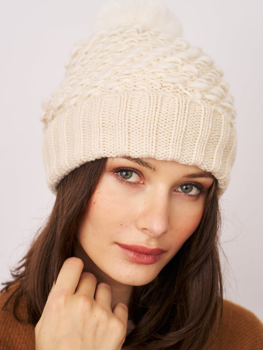 TURN UP POMPOM HAT - CREAM | Vintage Havana Cream