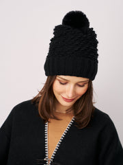 TURN UP POMPOM HAT - BLACK | Vintage Havana Black