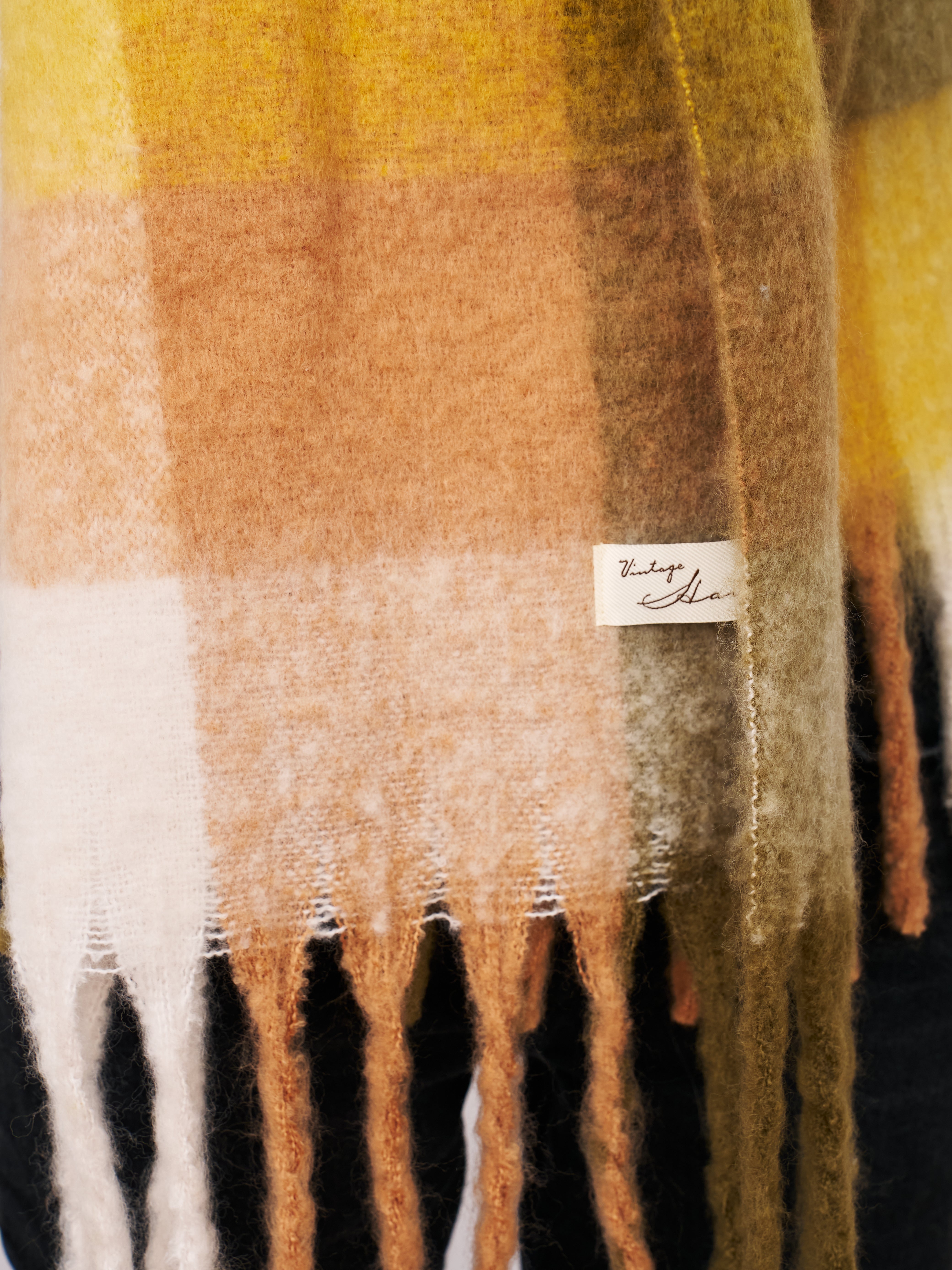 CHECK BRUSH TASSEL SCARF - YELLOW | Vintage Havana Yellow