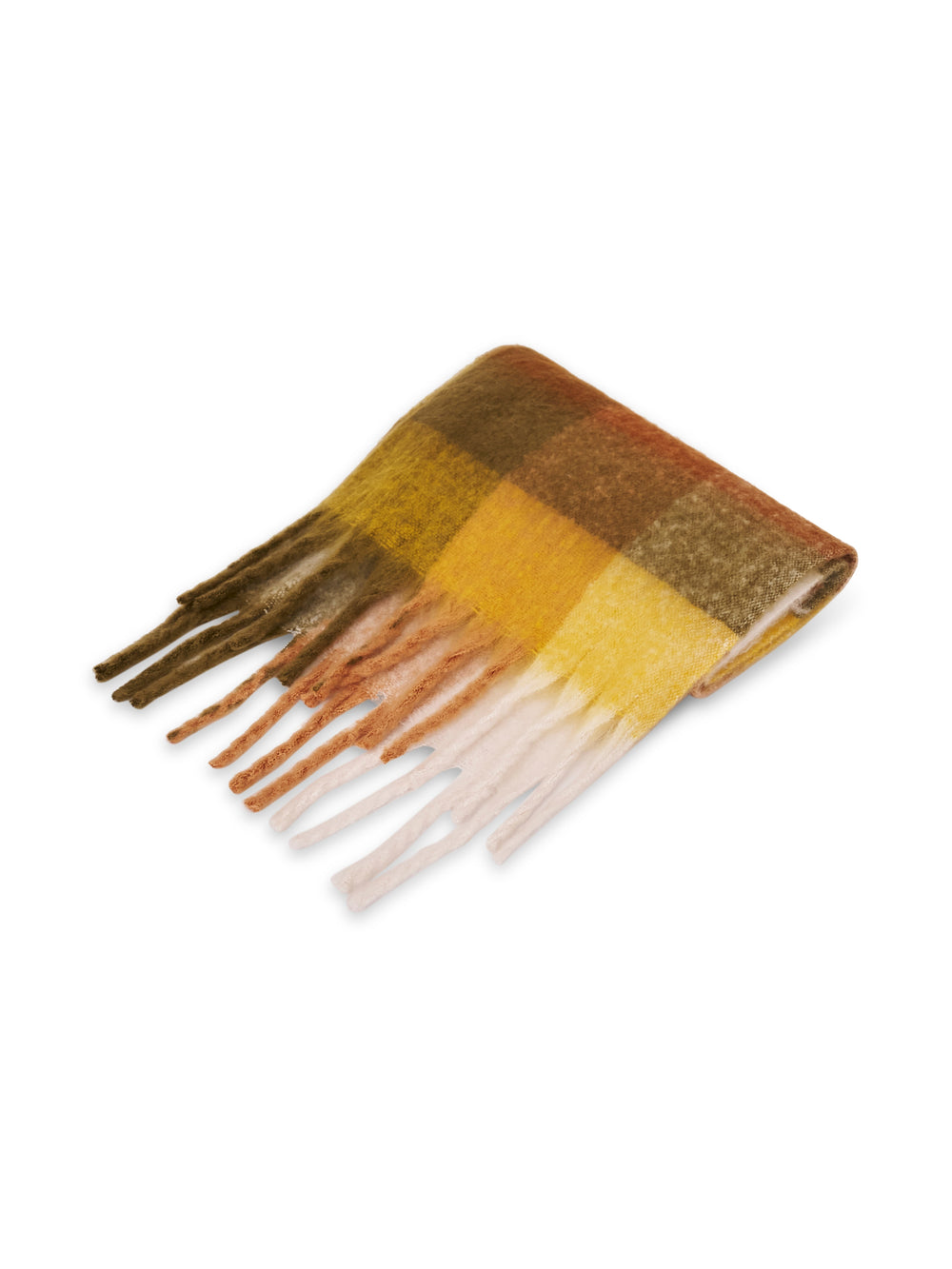 CHECK BRUSH TASSEL SCARF - YELLOW | Vintage Havana Yellow