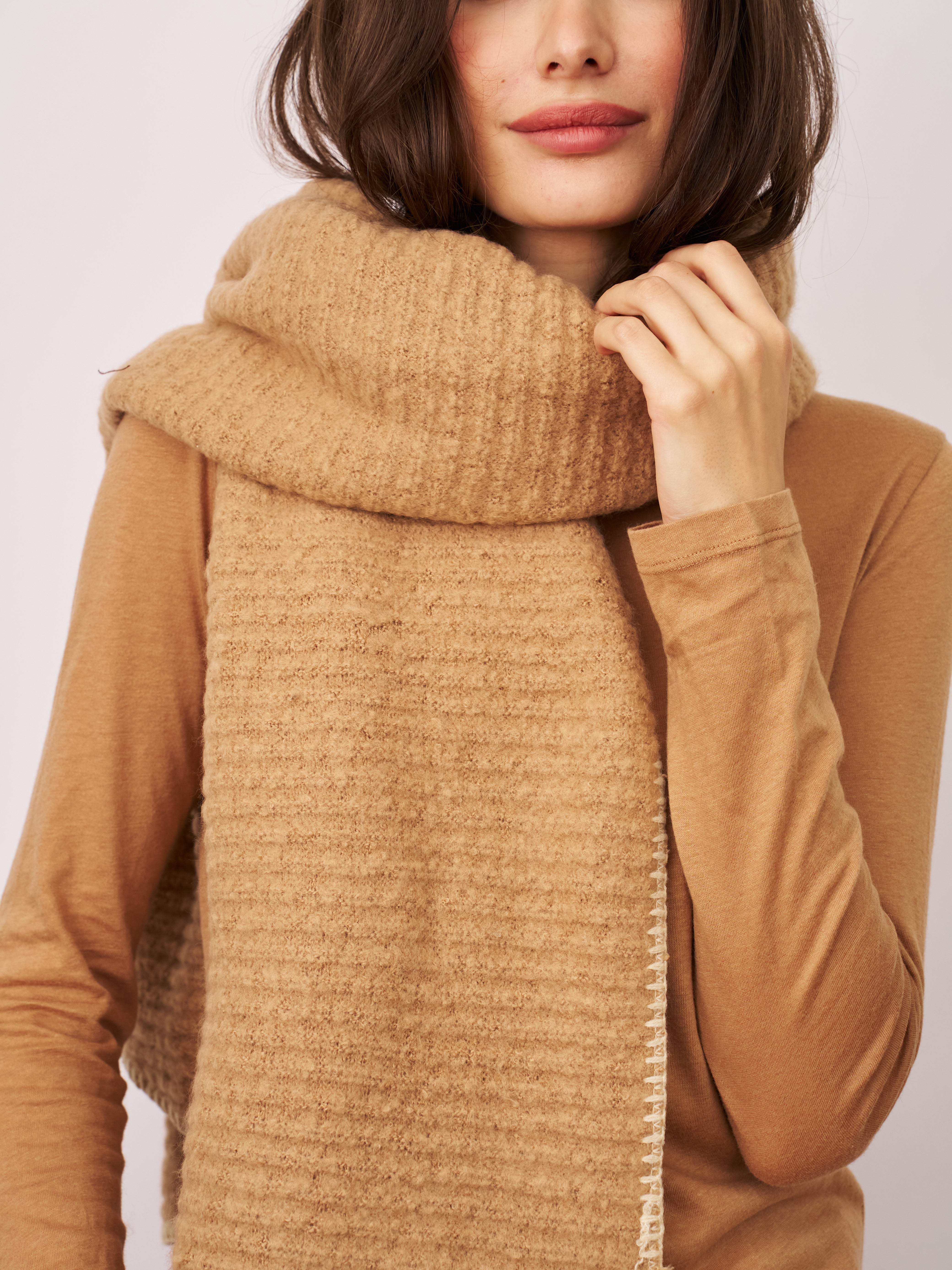 BLANKET STITCH KNIT SCARF - WHEAT/IVORY | Vintage Havana Wheat/Ivory