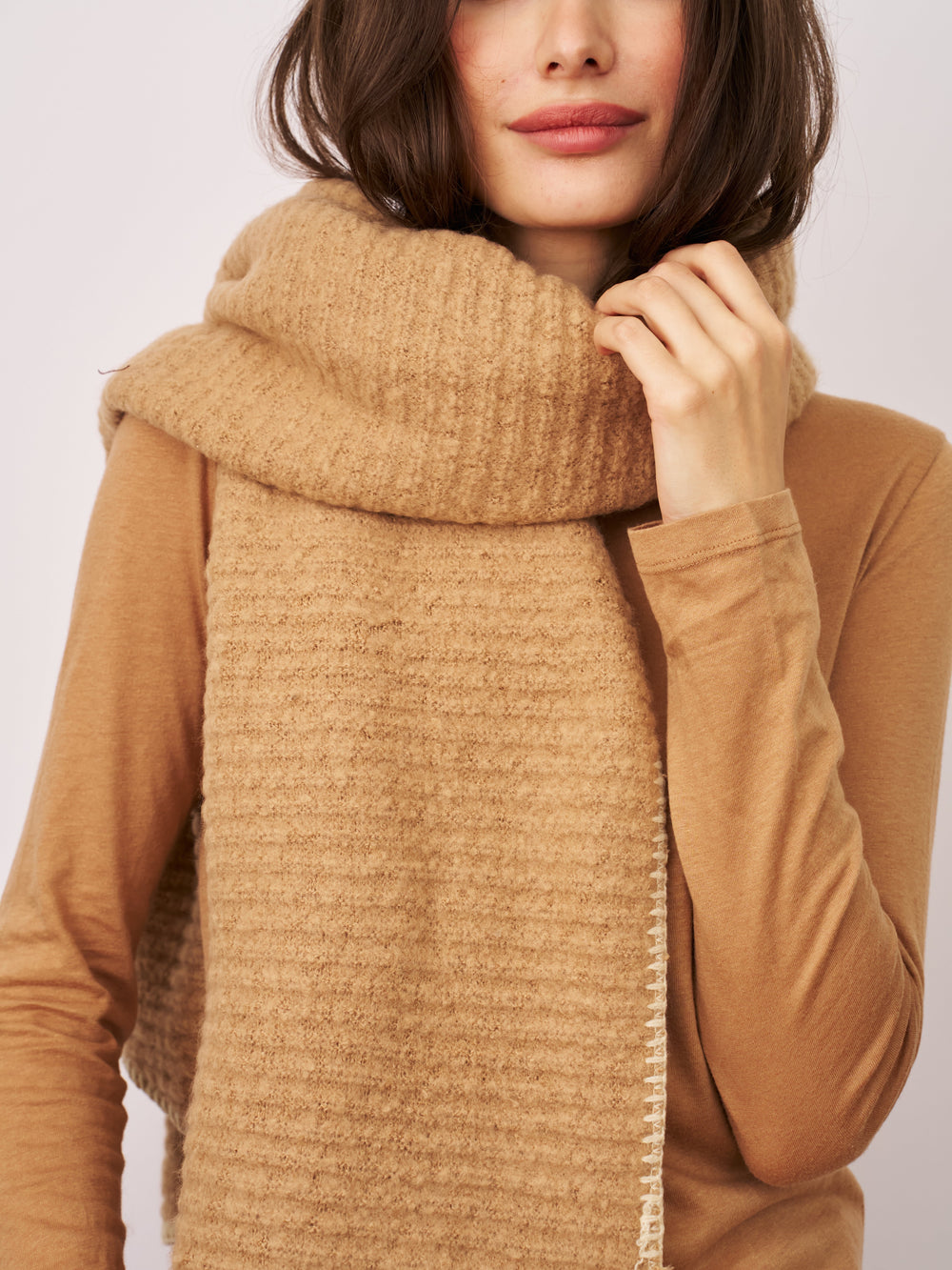 BLANKET STITCH KNIT SCARF - WHEAT/IVORY | Vintage Havana Wheat/Ivory