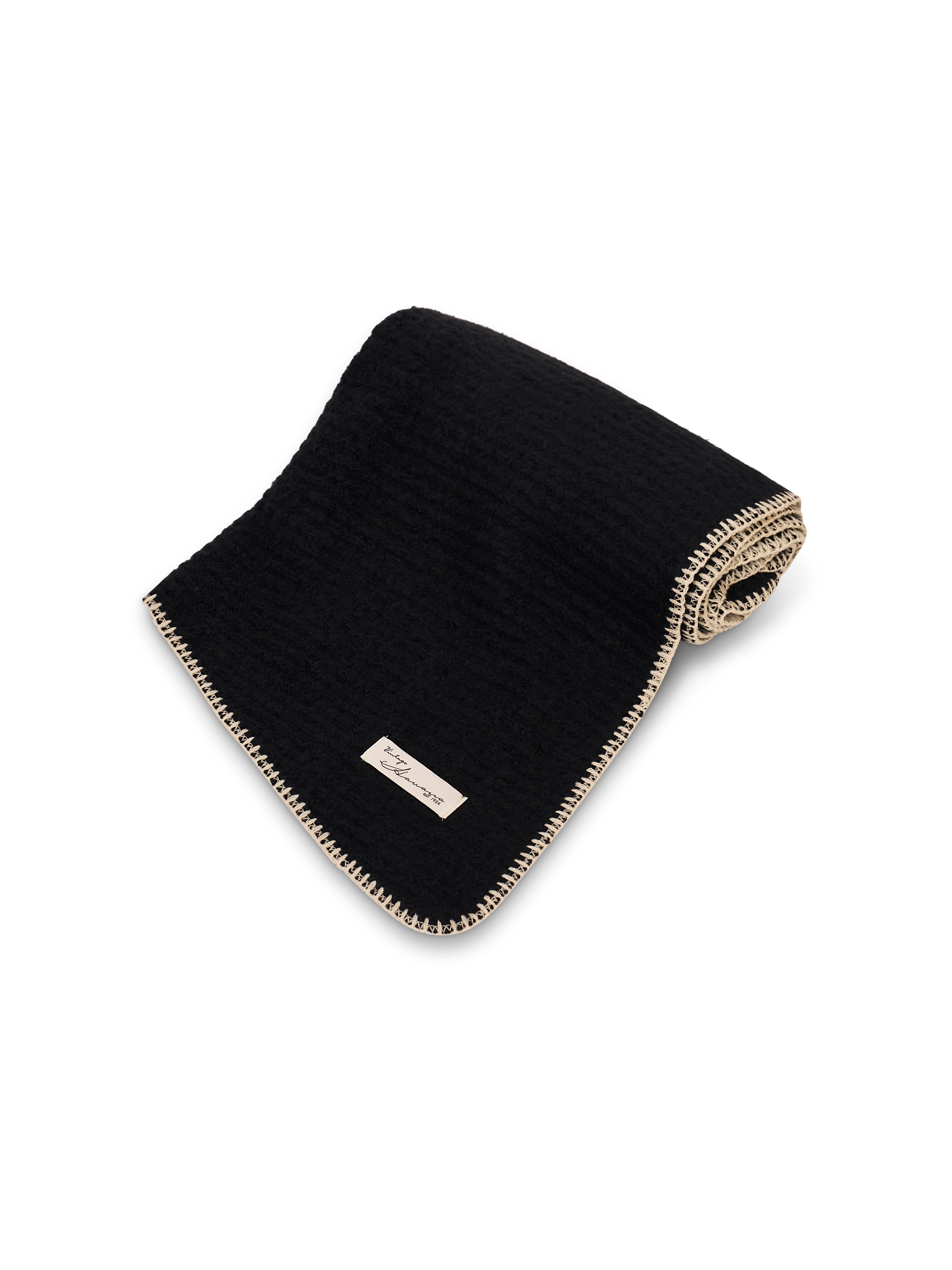 BLANKET STITCH KNIT SCARF - BLACK/IVORY | Vintage Havana Black/Ivory