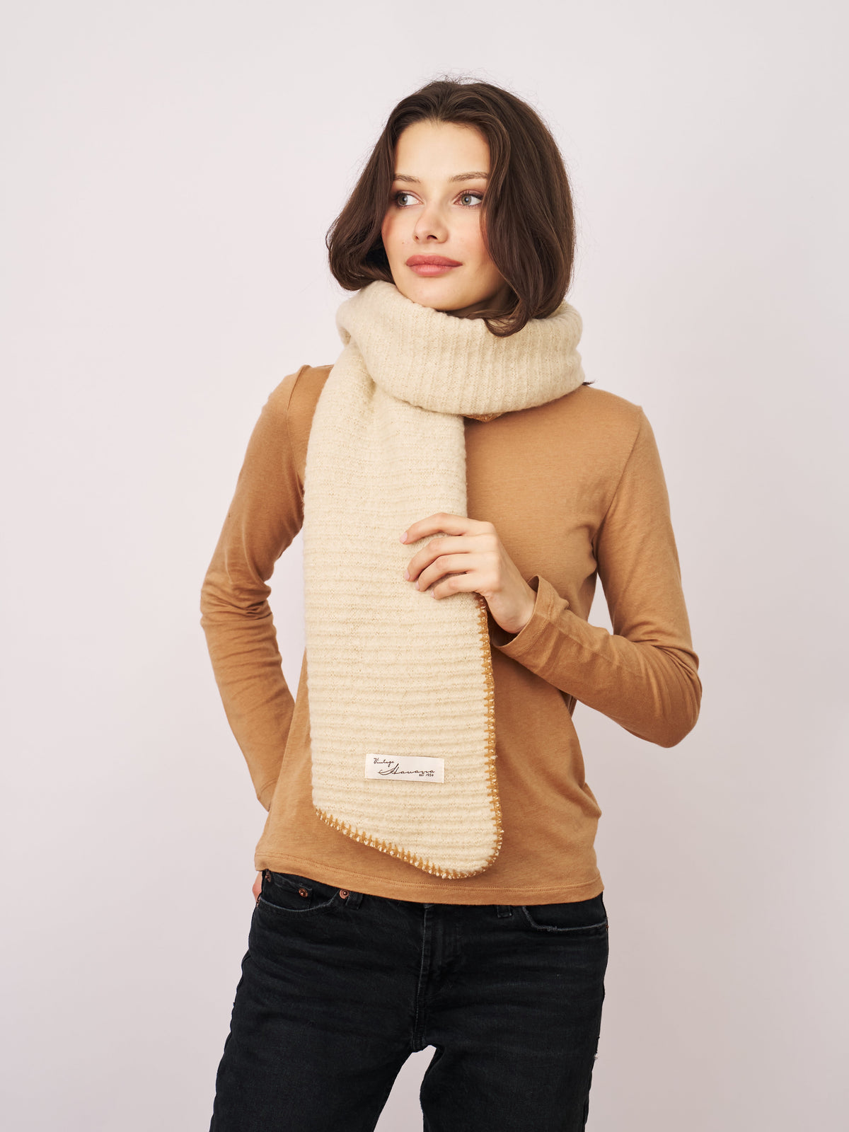 BLANKET STITCH KNIT SCARF - IVORY/WHEAT | Vintage Havana Ivory/Wheat