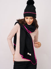 BLANKET STITCH KNIT SCARF - BLACK/B PINK | Vintage Havana Black/B Pink