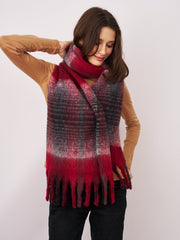 CHECK CHUNKY TASSEL SCARF - RED | Vintage Havana Red