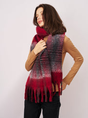 CHECK CHUNKY TASSEL SCARF - RED | Vintage Havana Red