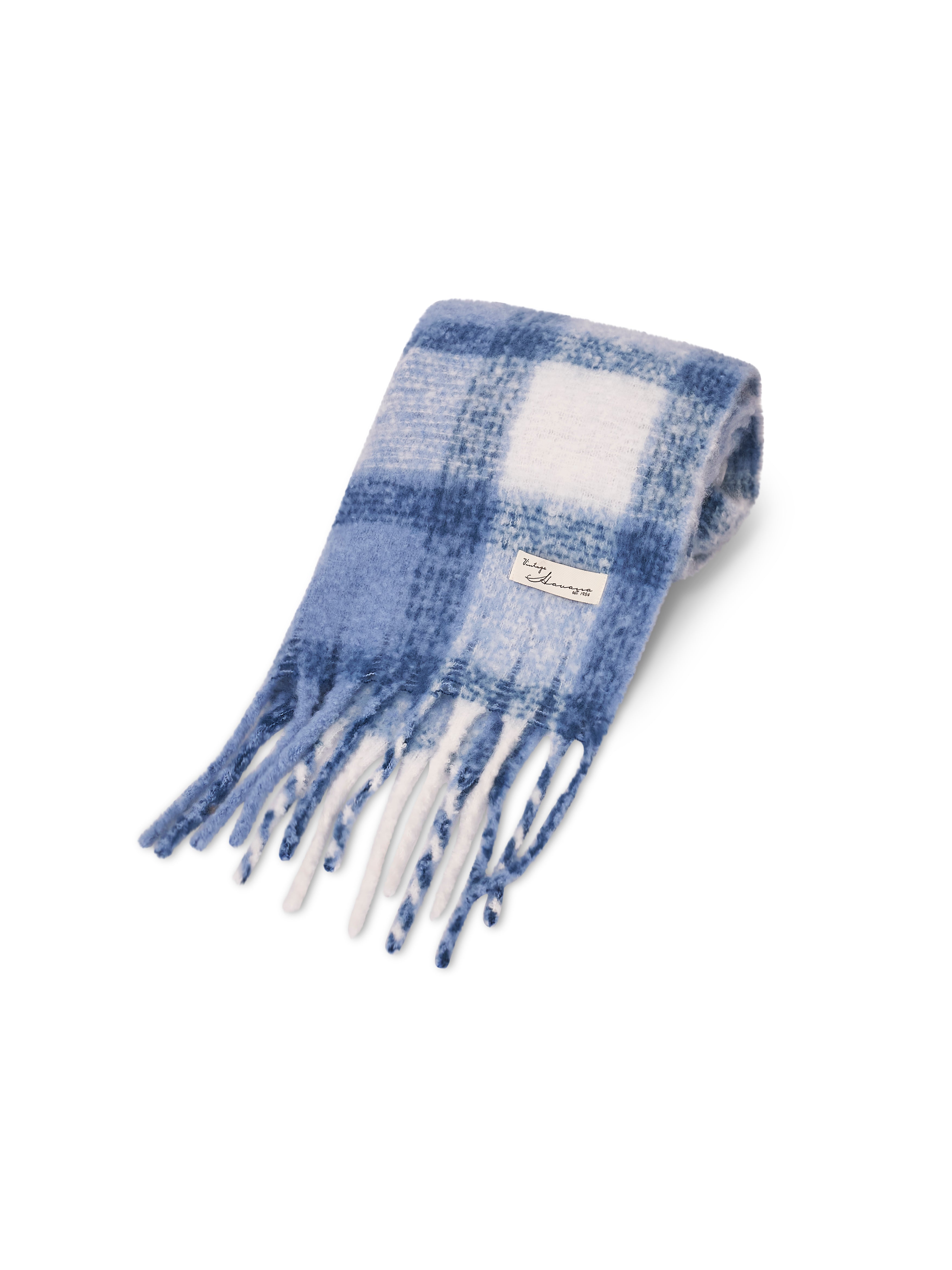 CHECK TASSEL SCARF - BLUE | Vintage Havana Blue