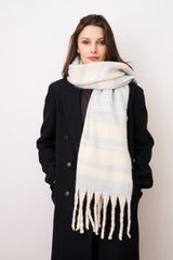 STRIPE BRUSH TASSEL SCARF - BLUE | Vintage Havana Blue