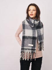 CHECK BRUSH TASSEL SCARF - BLACK | Vintage Havana Black