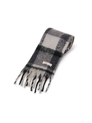 CHECK BRUSH TASSEL SCARF - BLACK | Vintage Havana Black