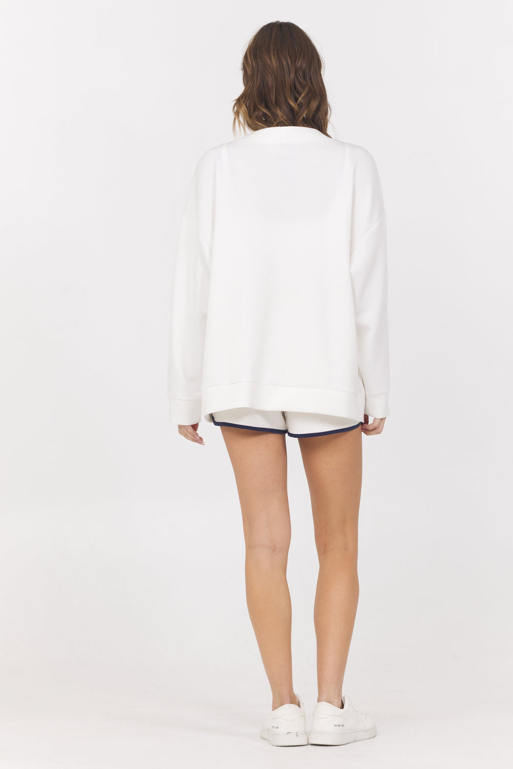 Cloud w/ Piping Cardigan | Vintage Havana White with Navy