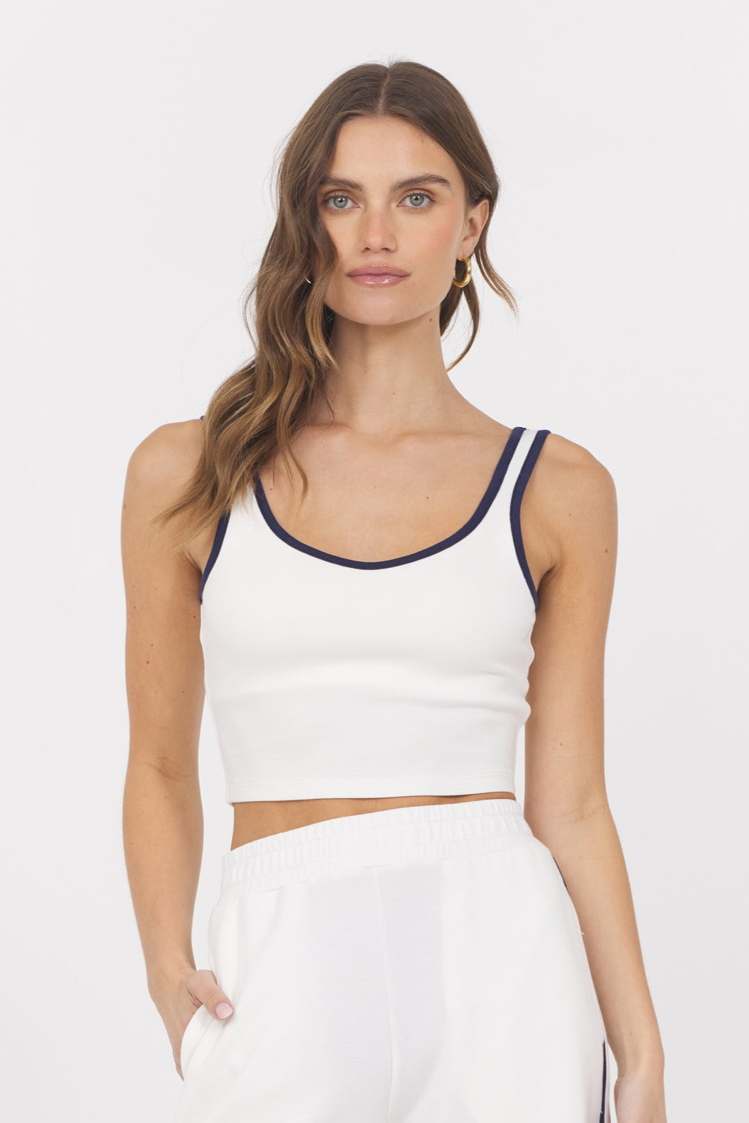 White Navy Cloud w/ Piping Tank | Vintage Havana White with Navy