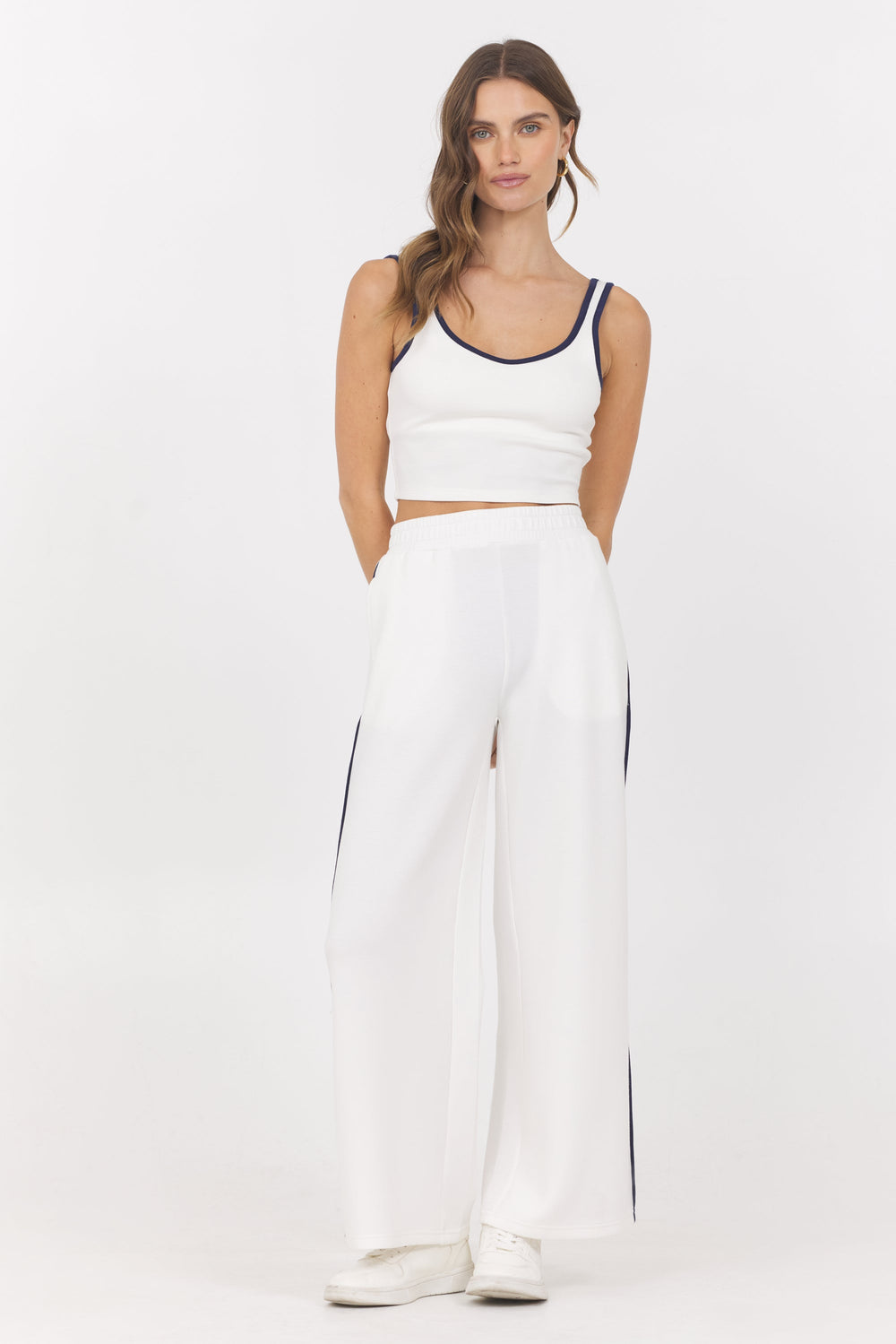White Navy Cloud w/ Piping Tank | Vintage Havana White with Navy