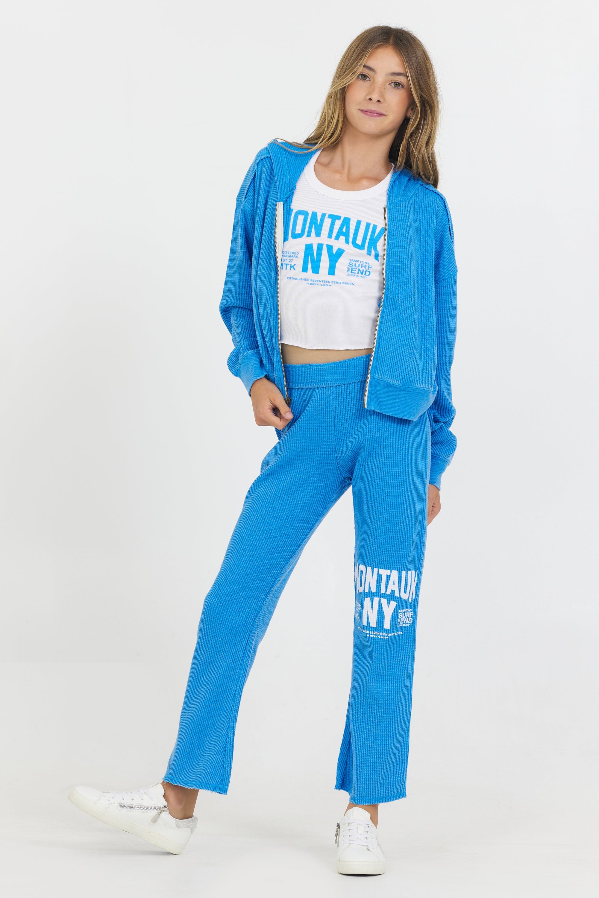 Kids "Montauk" Burnout Thermal Zip Hoodie | Vintage Havana Vintage Blue