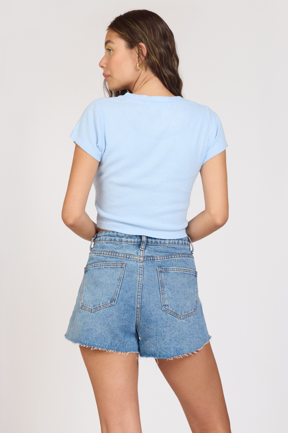 "Surf LA" Surfside Blue Rib Hacci Cropped Tee | Vintage Havana Surfside Blue