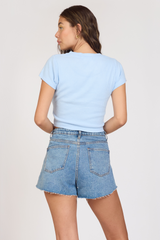 "Surf LA" Surfside Blue Rib Hacci Cropped Tee | Vintage Havana Surfside Blue