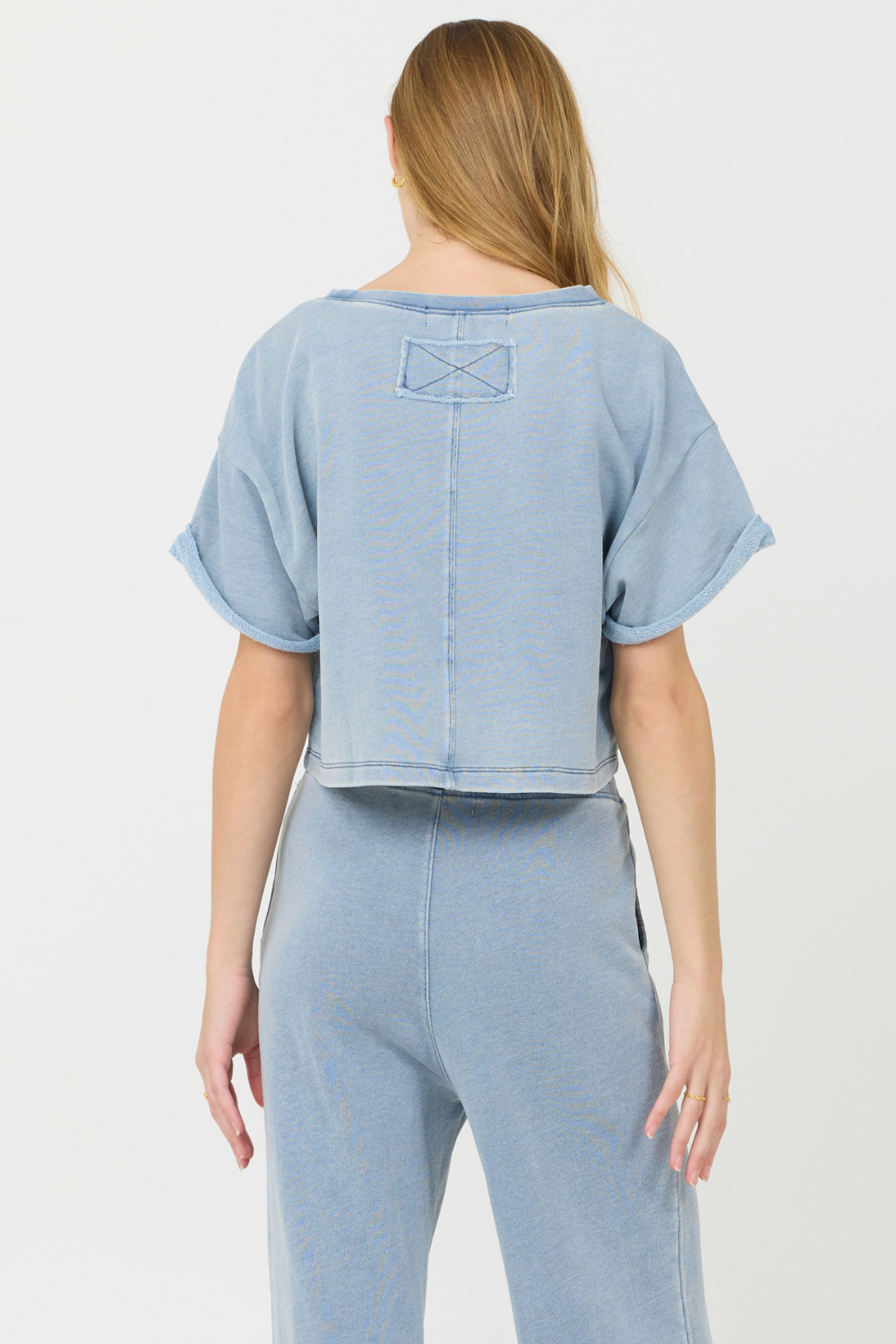 Washed Denim Terry Fleece Cropped Shirt | Vintage Havana Washed Denim