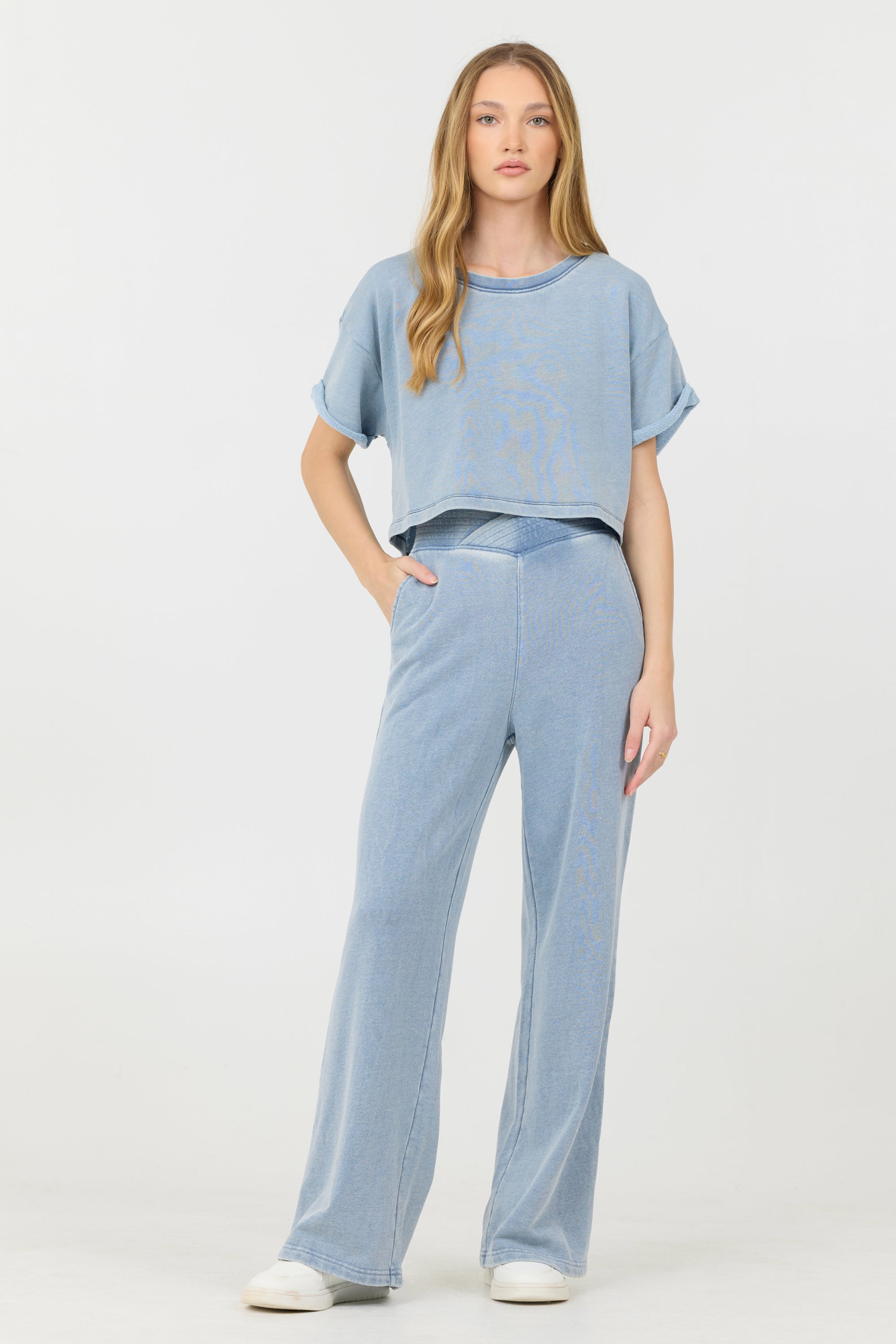 Washed Denim Terry Fleece Cropped Shirt | Vintage Havana Washed Denim