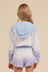 Blue/White/Lavender Tie Dye Terry Cloth Elastic Bottom Hoodie | Vintage Havana Blue/White/Lavender