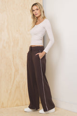 Teddy Fleece Wide Leg Pant | Vintage Havana Espresso w/ Pink