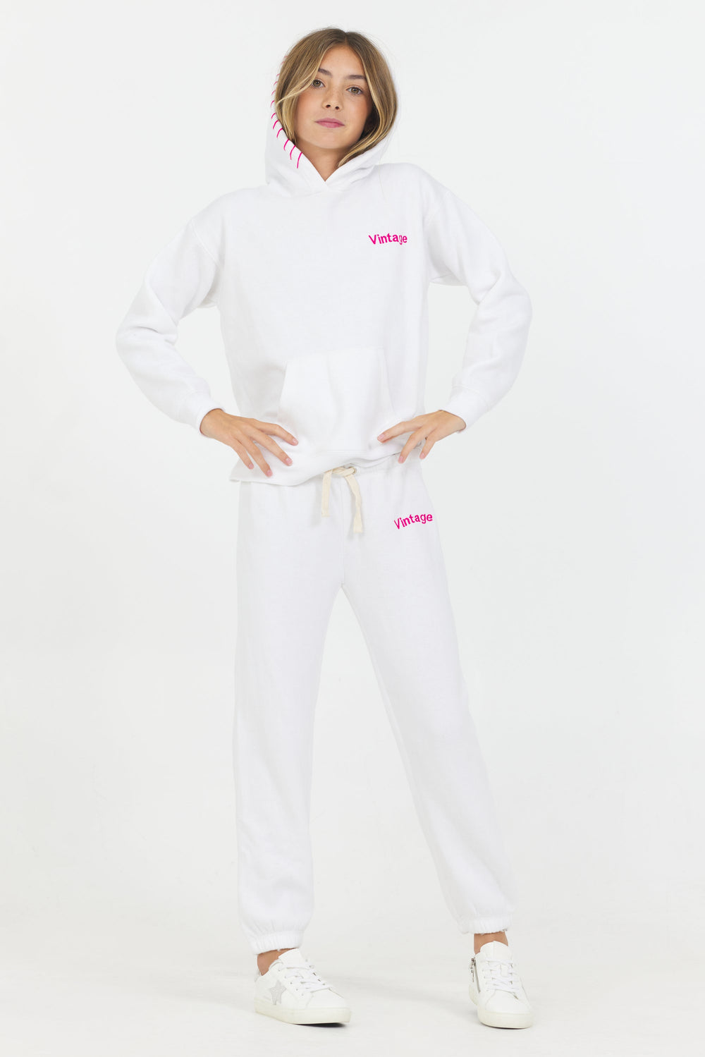 Kids "Vintage" Exposed Stitch Hoodie | Vintage Havana White