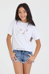 Kids Vacay Mode Embroidered Crochet Stitch Boxy Tee | Vintage Havana