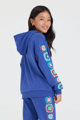 Kids Navy Cropped Full Zip Hoodie w/Crochet | Vintage Havana