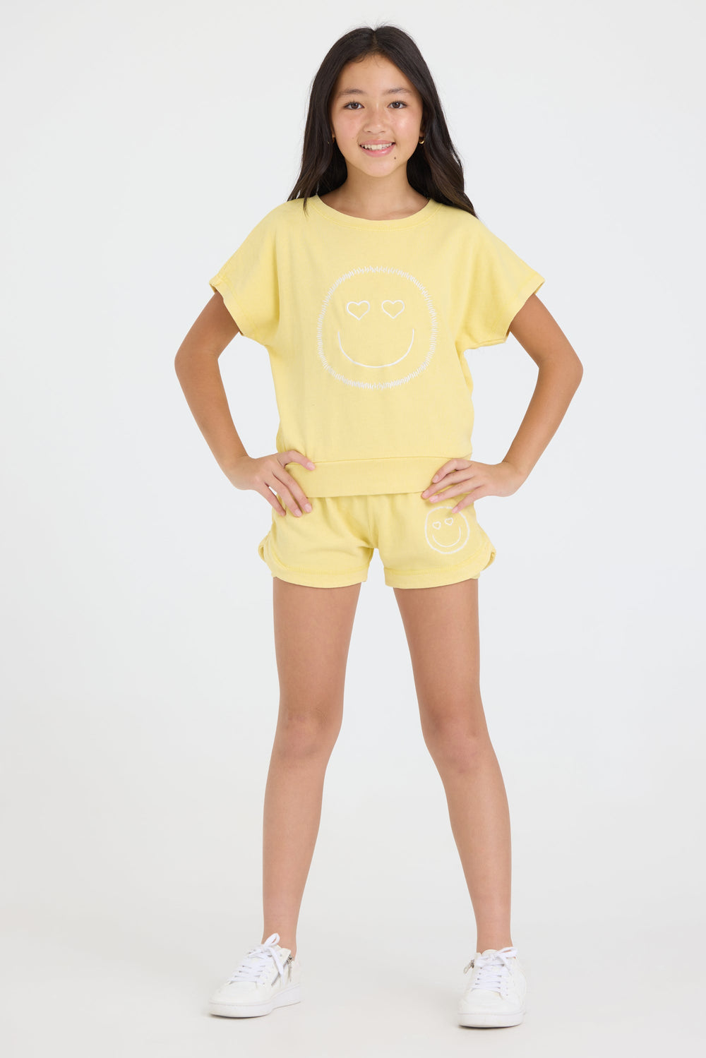 Kids Garment Dye Short with Smile Embroidery | Vintage Havana