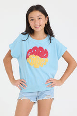 Kids Garment Dye Tee with Good Vibes Patch | Vintage Havana Tropical Blue