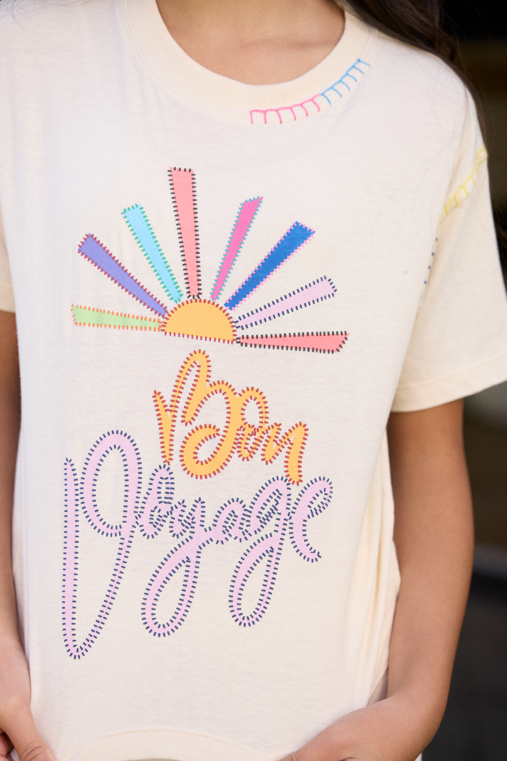 Kids White Bon Voyage Stitch Tee | Vintage Havana