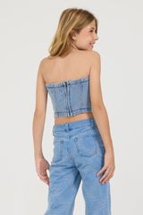 Kids Denim Blue Rope Stitch Strapless Bodice Top | Vintage Havana Denim Blue