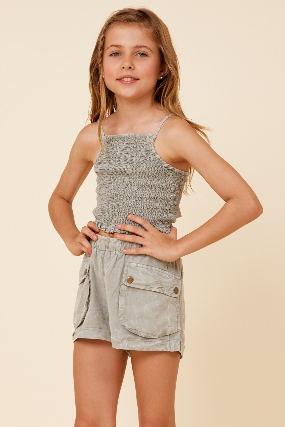 Soft Olive Streaky Tencel Rushed Tank Top | Vintage Havana