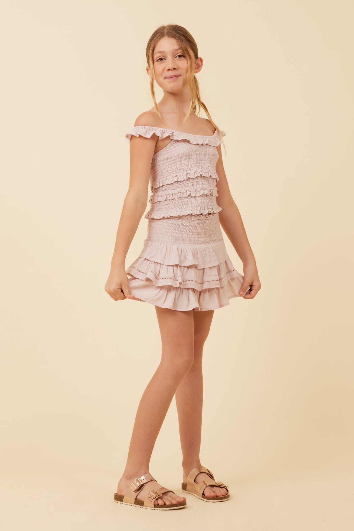 Pale Pink Ruffle Detail Smocked Top | Vintage Havana Pale Pink