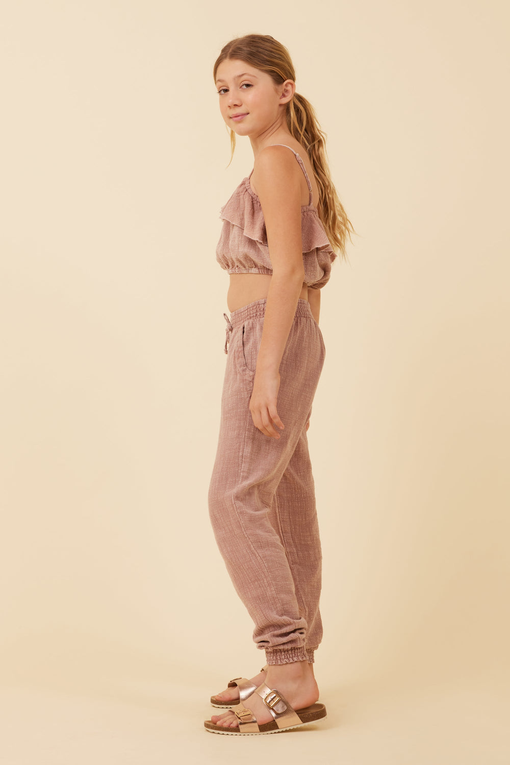 Washed Mauve Texture Ruffle Tube Top | Vintage Havana Washed Mauve