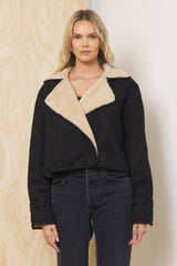 Suede Sherpa Short Trench | Vintage Havana Black/Tan
