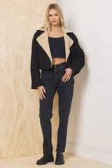 Suede Sherpa Short Trench | Vintage Havana Black/Tan