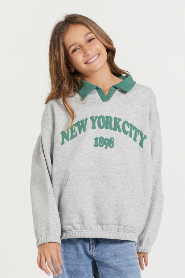 Kids Hunter Green and Grey NYC Oversized Polo | Vintage Havana Hunter Grey