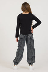 Kids Black Boatneck Ribbed Tee | Vintage Havana Black