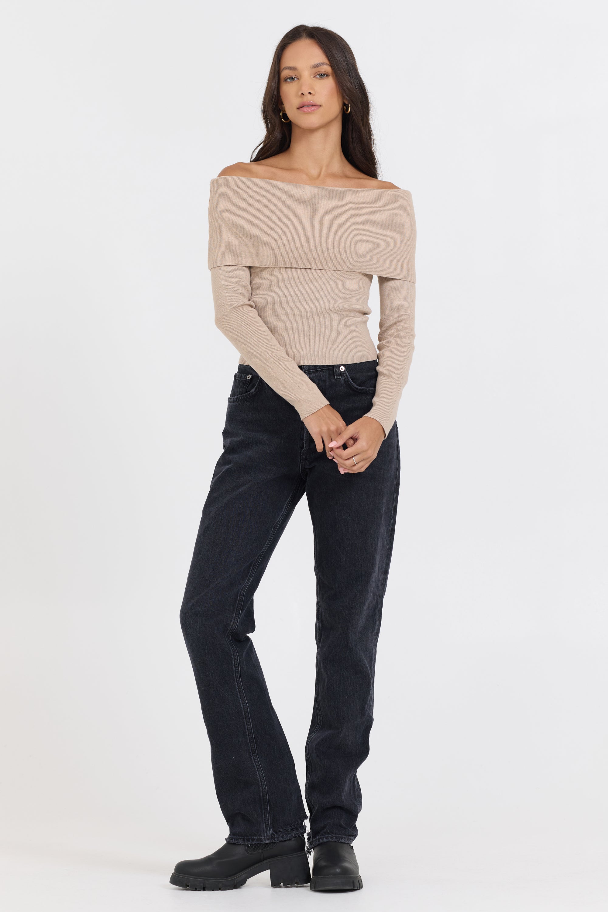 Heather Oatmeal Off Shoulder Sweater | Vintage Havana Oatmeal