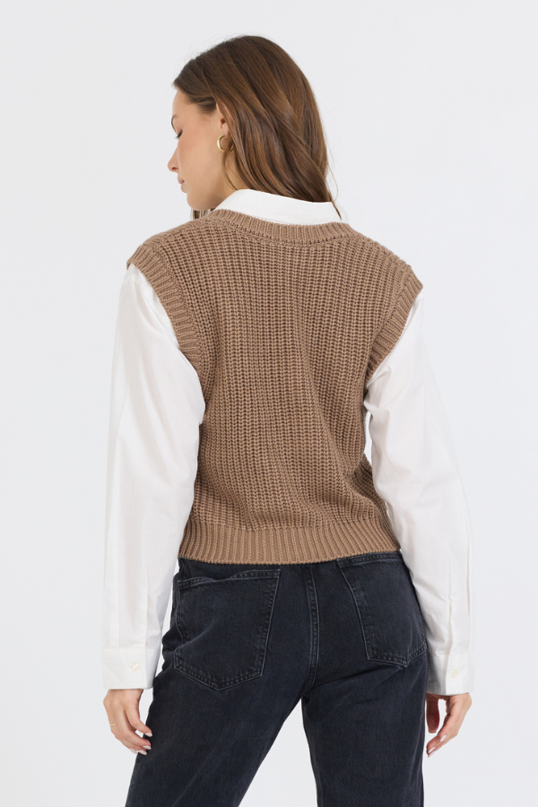 Toffee W/ White Twofer Cropped Sweater Vest | Vintage Havana Toffee